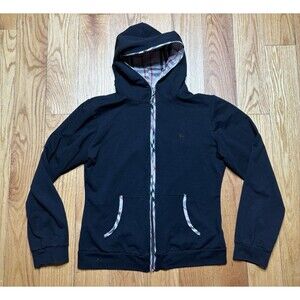 Burberry London Balck Full Zip Hoodie Youth Lrg Plaid Hood Lining Cotton Fleece